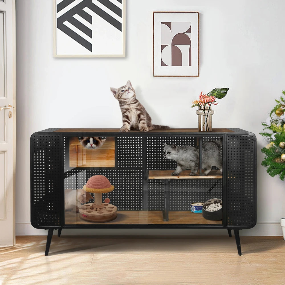 Spacious Cat House with Tempered Glass