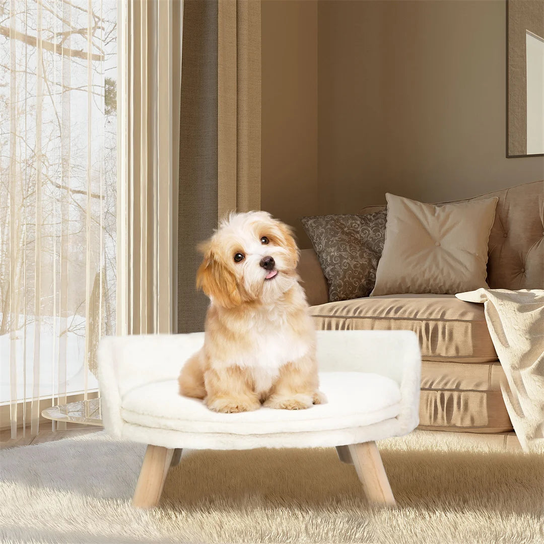 Luxury Cat Bed, Soft Warm Plush Fabric, Pet Nesting Chair, Bed Stool, Wood Legs with Cushion Pad, Washable Waterproof for Small Pets