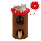 Double-Deck Cat House with Pompom Ball, Large Cat Condo, Cat Bed with Soft Flower Perch, Spacious Cozy Condo for Multi Cats