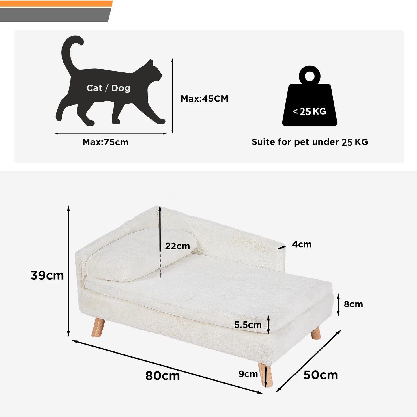 Elevated Pet Bed, Solid Wood Leg, Dog/Cat Sofa for Indoor, L Shape Plush Couch, Lounge with Soft Cushion