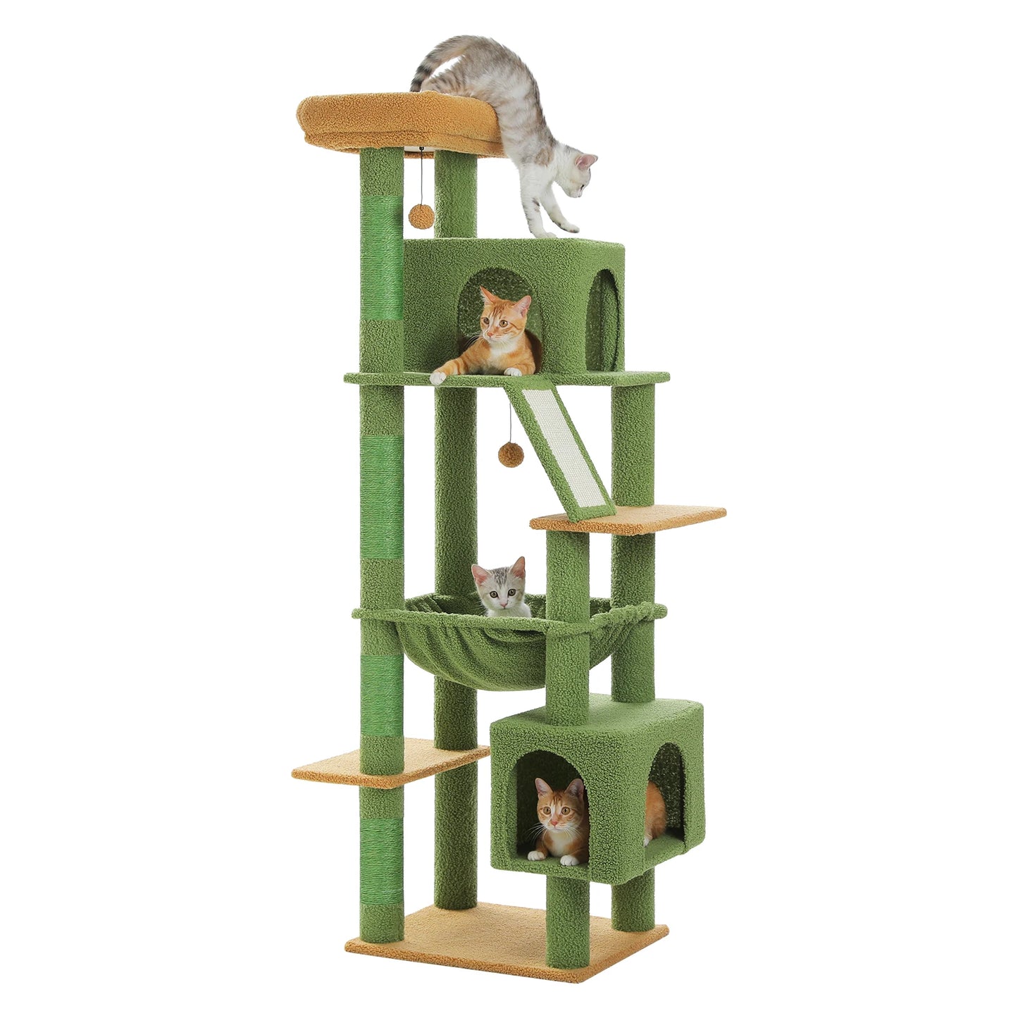 Tall Cat Tree for Large Cat with Large Hammock, Multi-Level Cat Tower with 2 Spacious Condos, Sisal Scratching Posts, Cat Toys