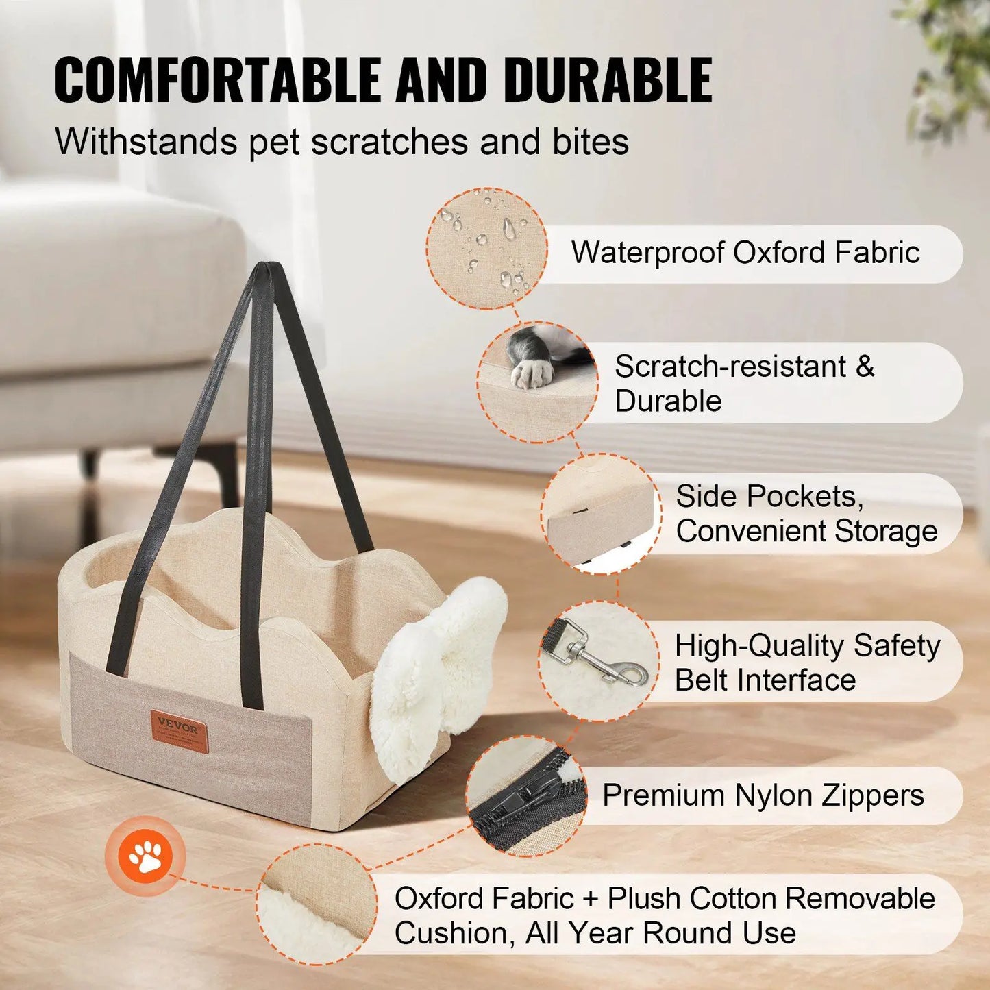 Center Console Dog Car Seat, Dog Booster Car Seat, Small Dog 8 lbs
