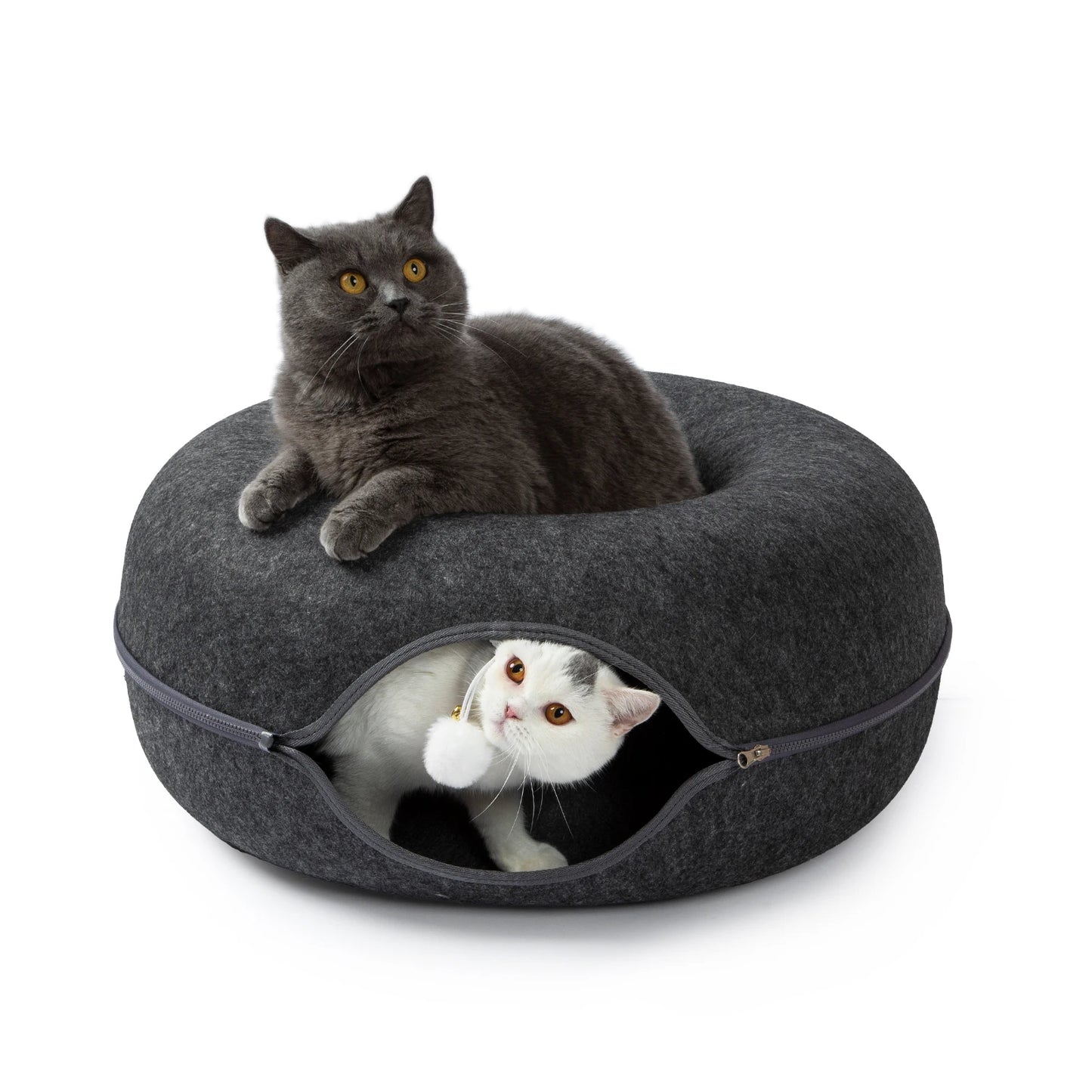 24 Inch Large Donut Cat Bed - Peekaboo Cat Cave for Multiple Cats