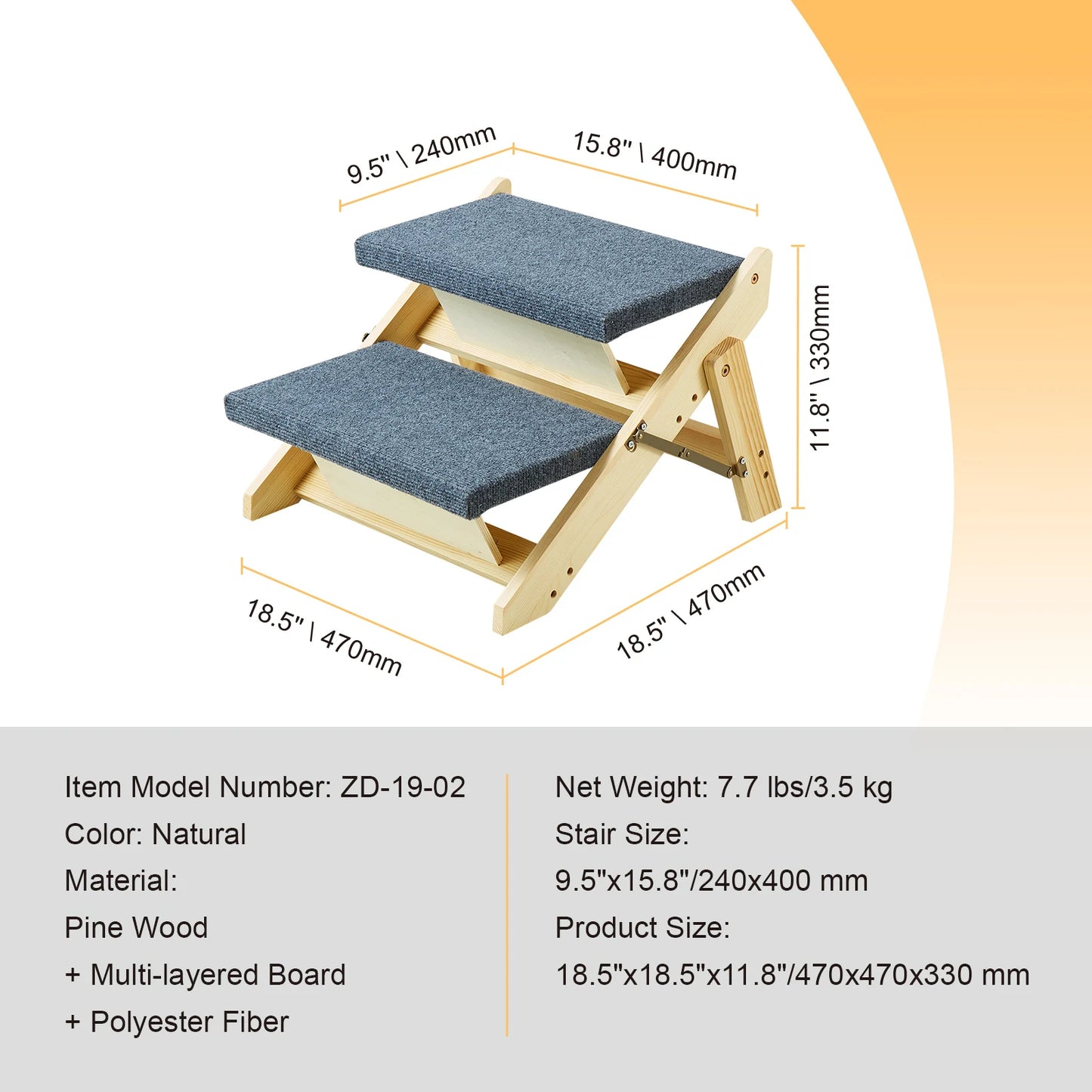 Wooden Pet Steps/Ramp Combo, Foldable, Fabric Covered