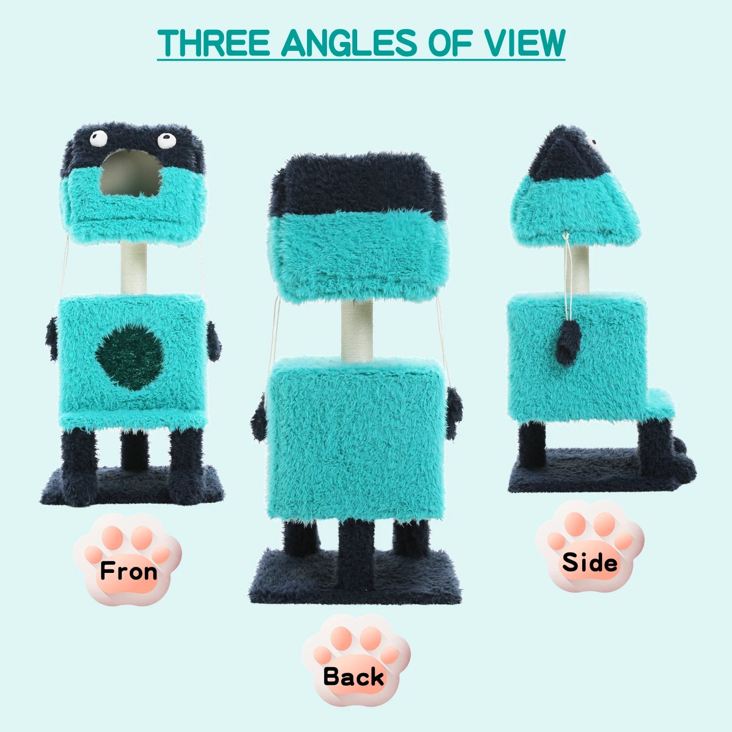Monster Series Cute Cat Tree Tower, Plush Modeling with 2 Big Cat Condos, Cat Scratching Post with Plush Shoes, Strange Braids Toy