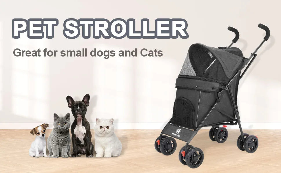 Pet Dog Stroller, 4 Wheels Puppy Stroller, Wheels Rotate with Brakes, Storage for Dogs Cats Travel, Pet Supplies Outdoor