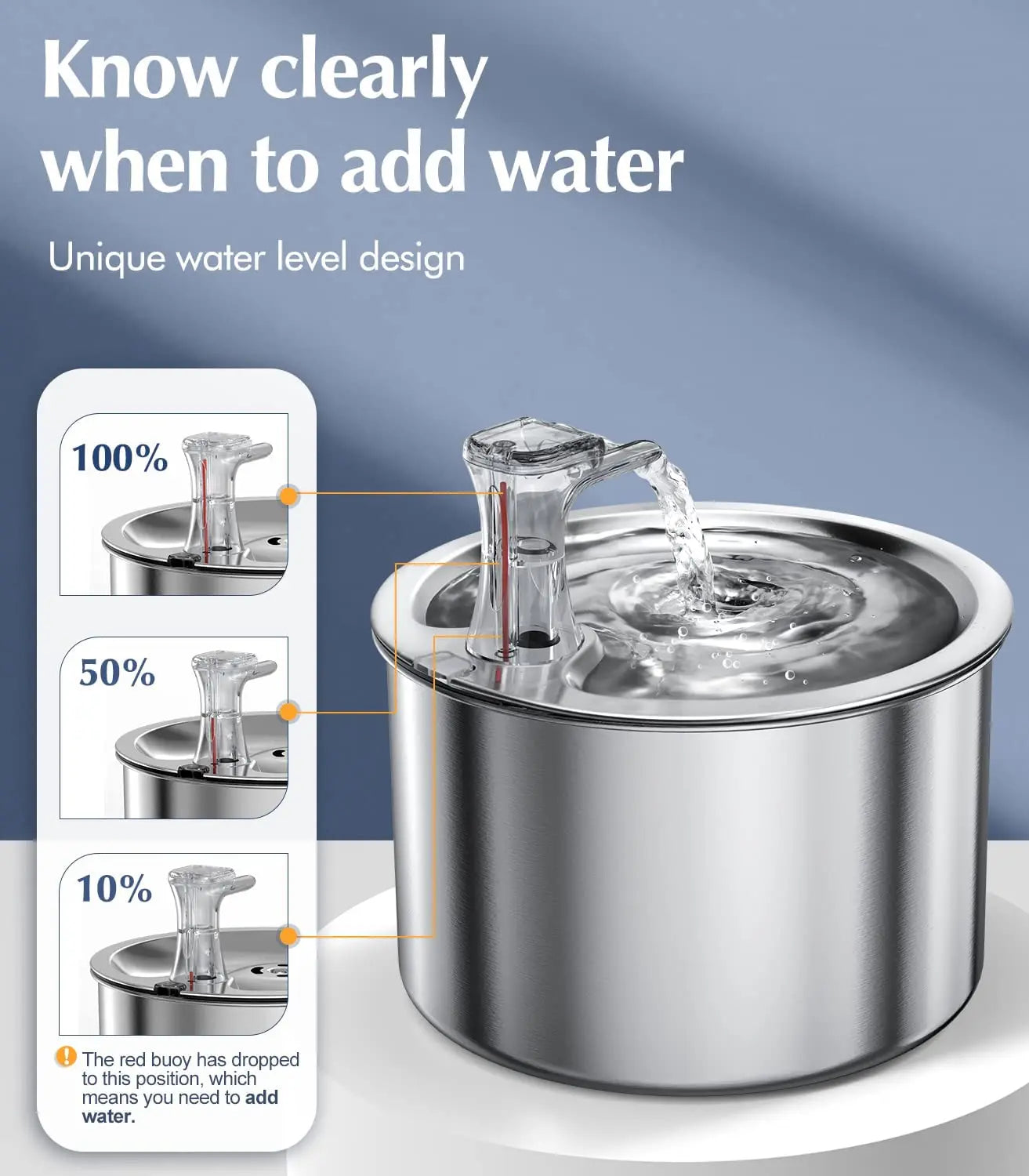 2L Fully Stainless Steel Pet Water Dispenser, Automatic Cat Water Fountain, Optional Sensor and Heater