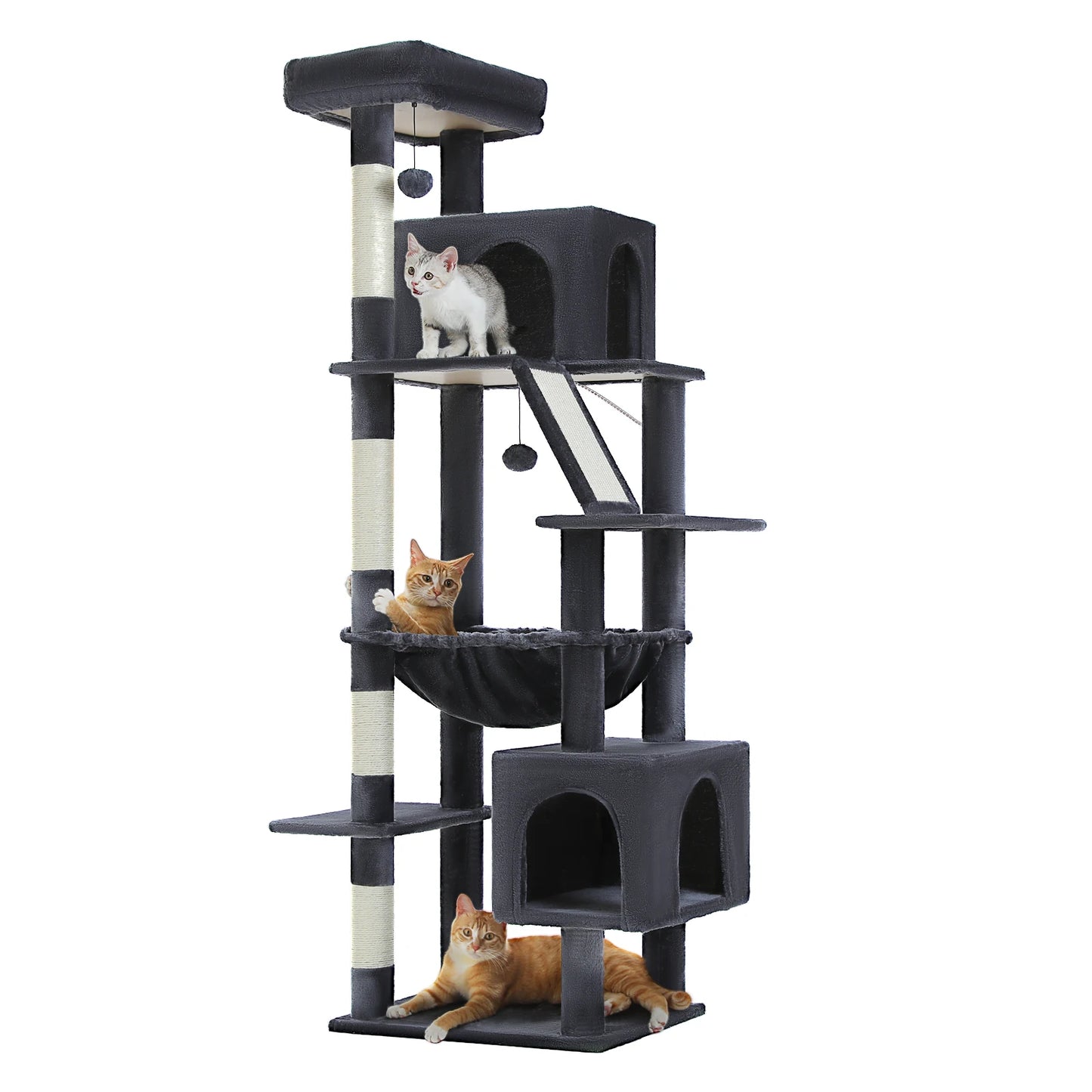 Tall Cat Tree for Large Cat with Large Hammock, Multi-Level Cat Tower with 2 Spacious Condos, Sisal Scratching Posts, Cat Toys