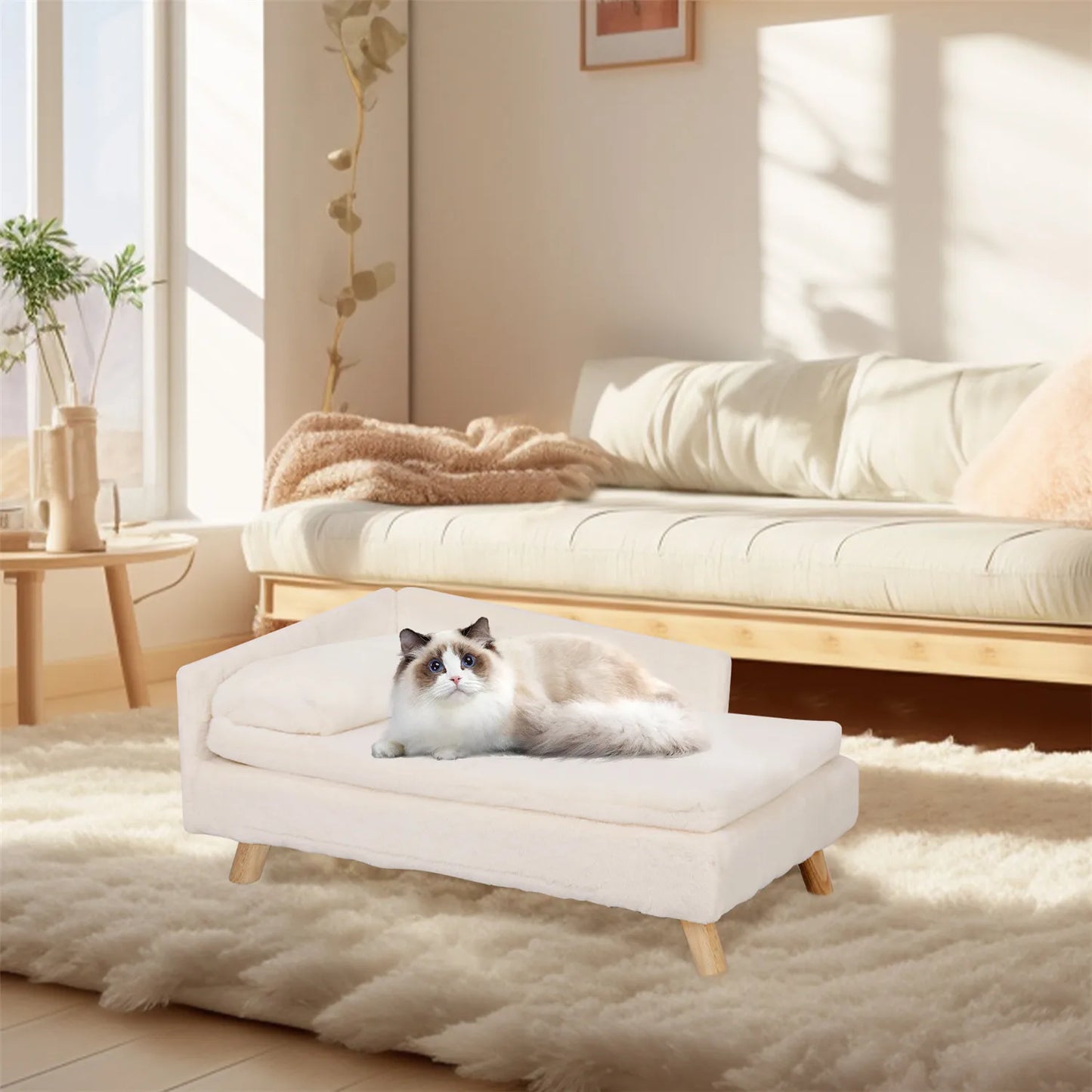 Waterproof Pet Sofa, Dog Cat Bed Couch, Raised Chair Lounger, Plush Cover Cushion