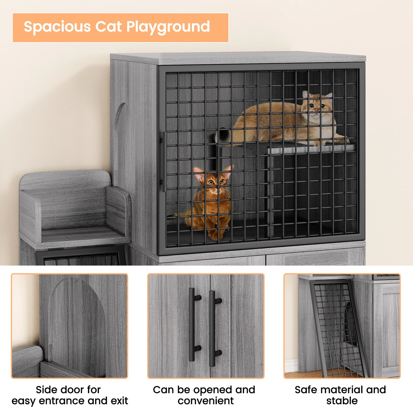Cat Litter Box Enclosure with Platform, Double Layer Cat Litter, Hidden Furniture, Modern Villa Cat Cabinet with Ladder For Cat