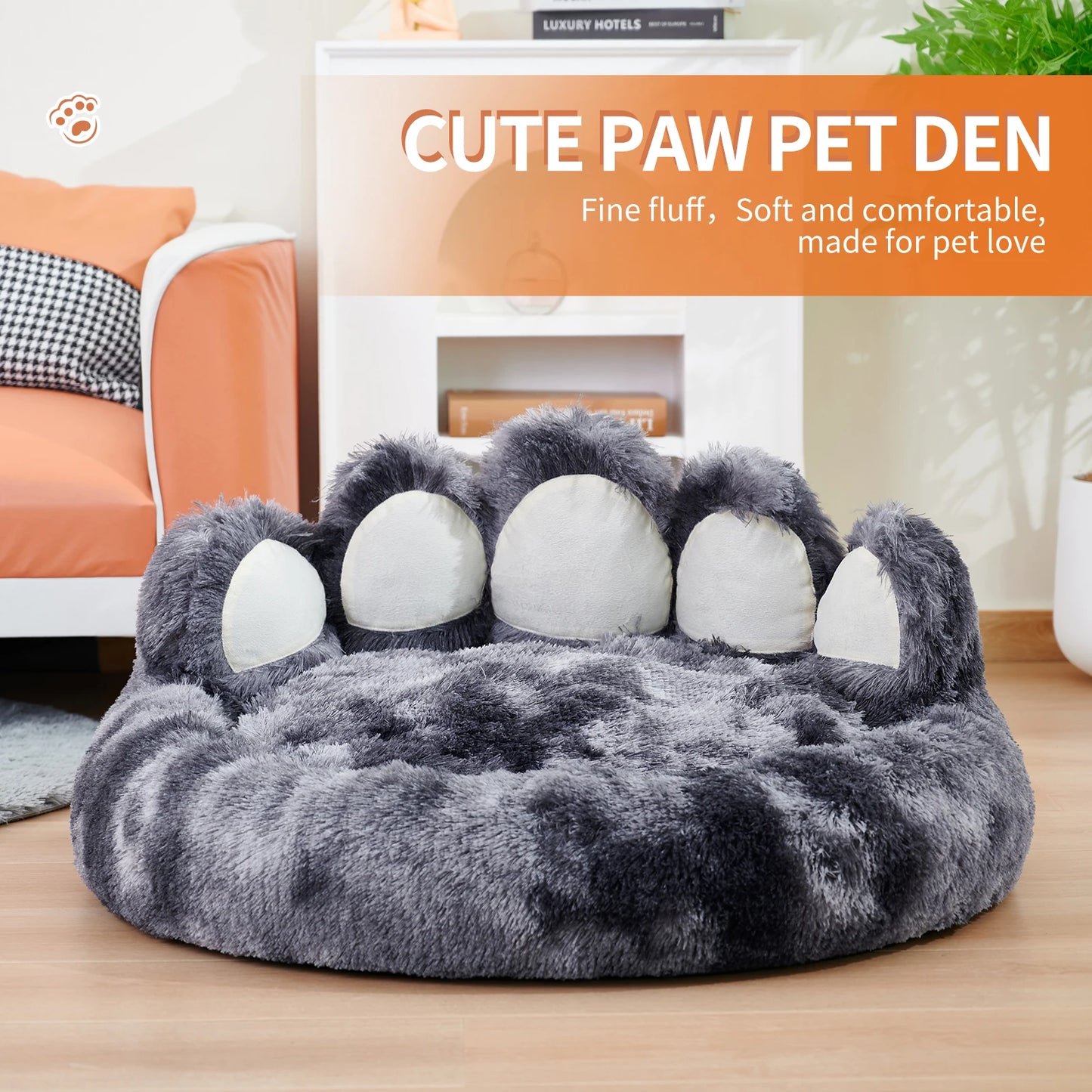 Large, Comfy Cozy, Warm, Fluffy, Paw Shape Dog Bed
