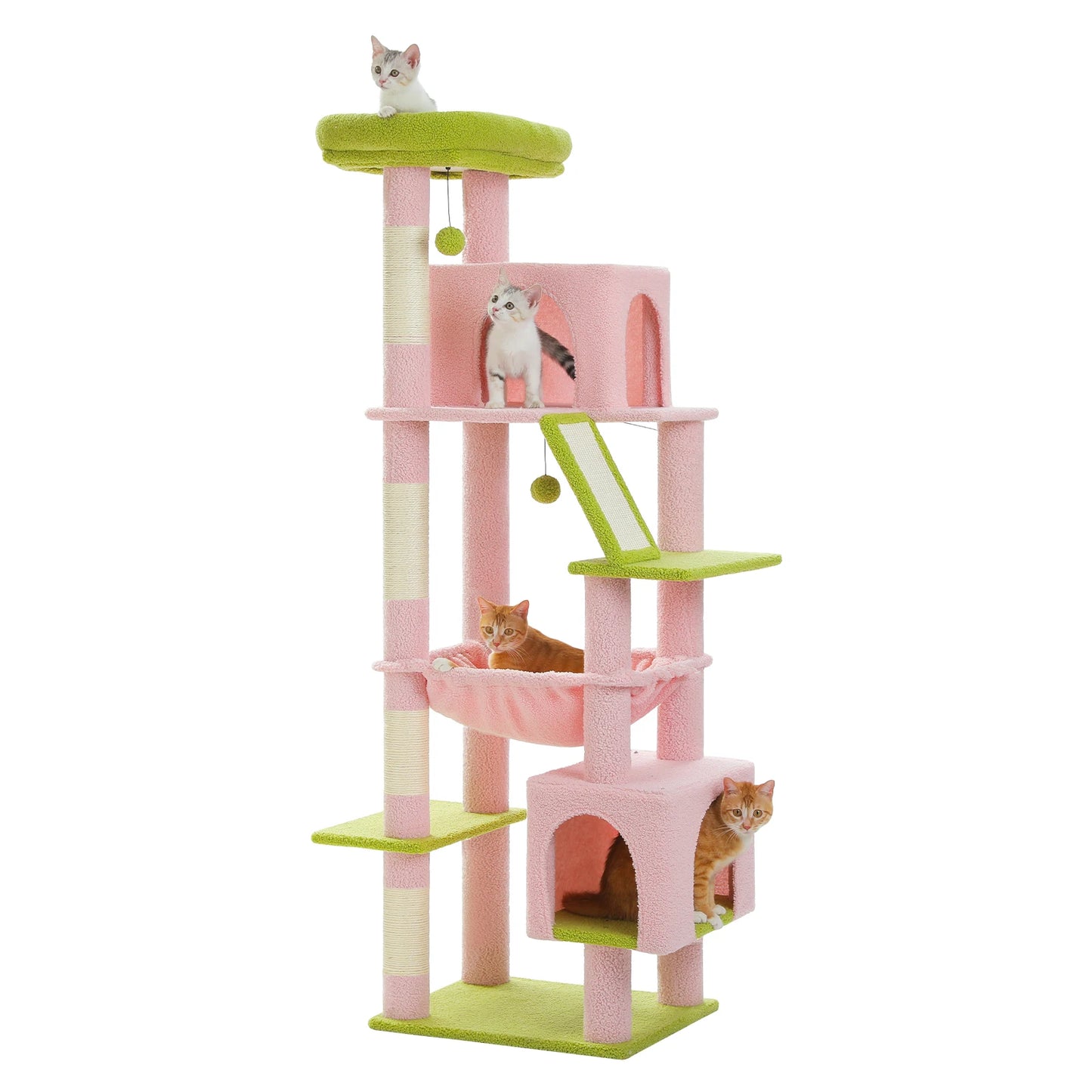 Tall Cat Tree for Large Cat with Large Hammock, Multi-Level Cat Tower with 2 Spacious Condos, Sisal Scratching Posts, Cat Toys