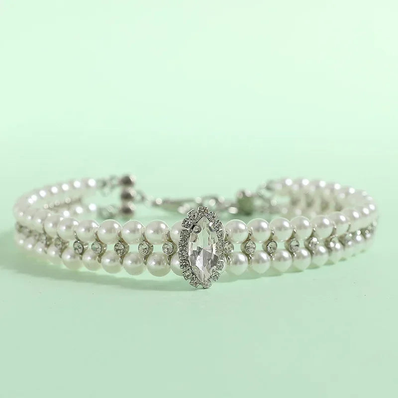 Luxury Puppy Kitten, Pearl Rhinestone Necklace, Collar for Cats, Small Dogs, Pretty Pet Accessories
