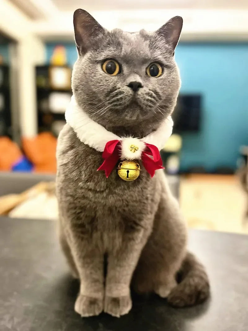 Christmas Theme Cat/Dog Collar, Scarf Bow Bell, Easy To Clean, Collar Warm, Cat And Dog Christmas Jewelry Accessory