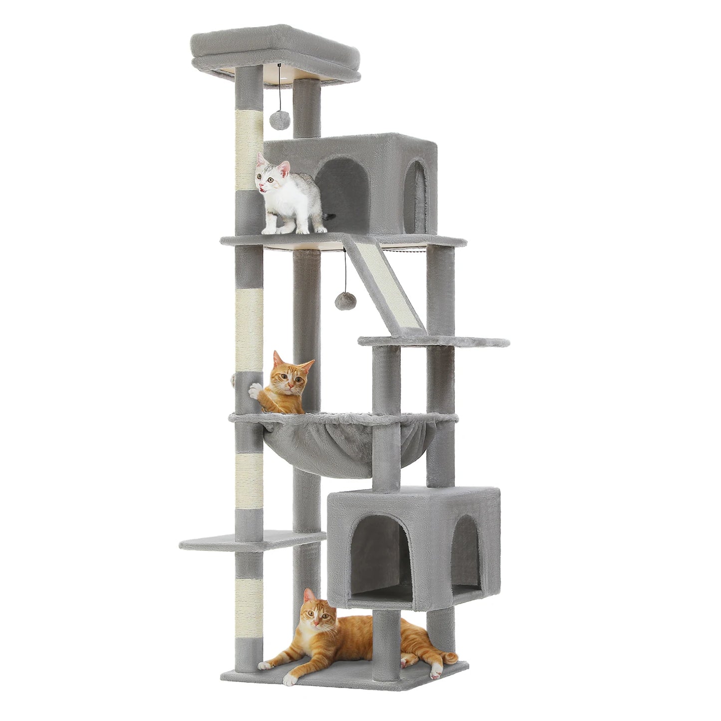 Tall Cat Tree for Large Cat with Large Hammock, Multi-Level Cat Tower with 2 Spacious Condos, Sisal Scratching Posts, Cat Toys