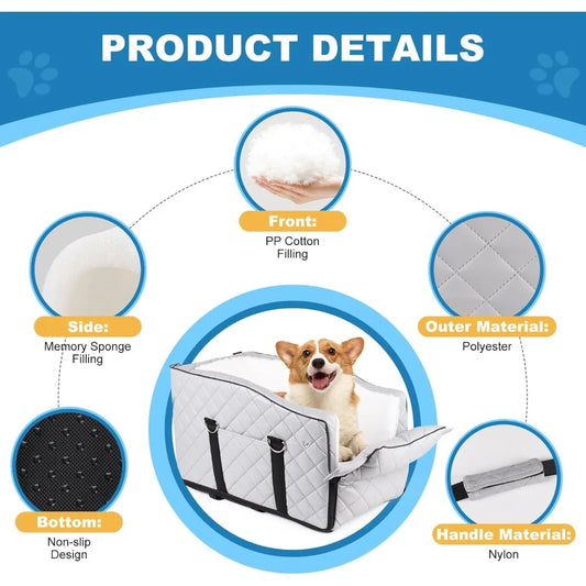 PU Center Console Dog/Cat Car Seat, Small Dogs Up to 12lbs, Portable Armrest Dog/Cat Booster Seat