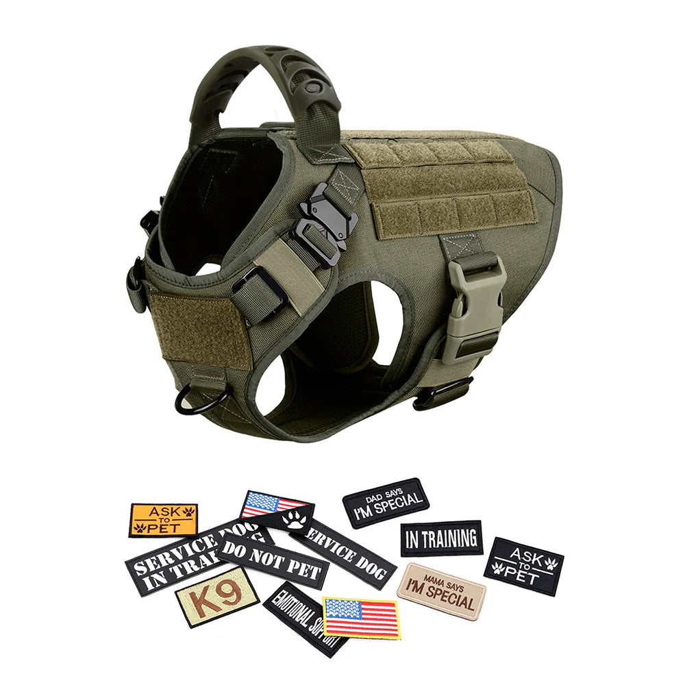 Military Large Dog Harness Collar Leash Bags Patches Set Pet Malinois Training Vests Tactical Dogs Harnesses Accessories