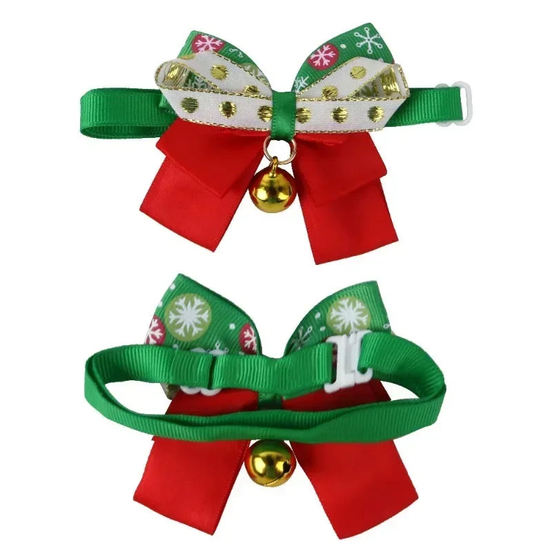 New Year's Christmas Pet Collar with Bell, Cute Bow Tie, Pet Cat Dog Collar, Kitten Puppy Collar, Chihuahua Pug