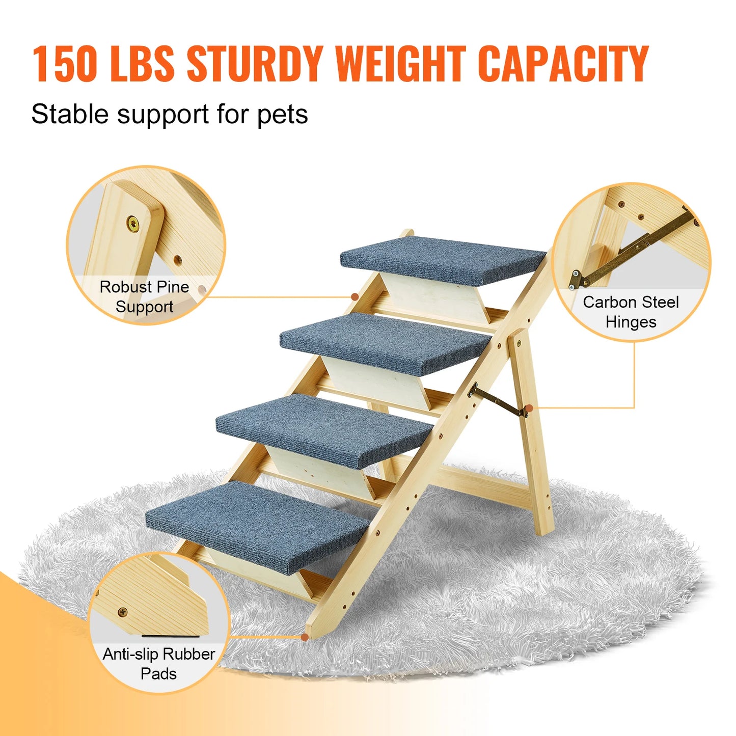 Wooden Pet Steps/Ramp Combo, Foldable, Fabric Covered