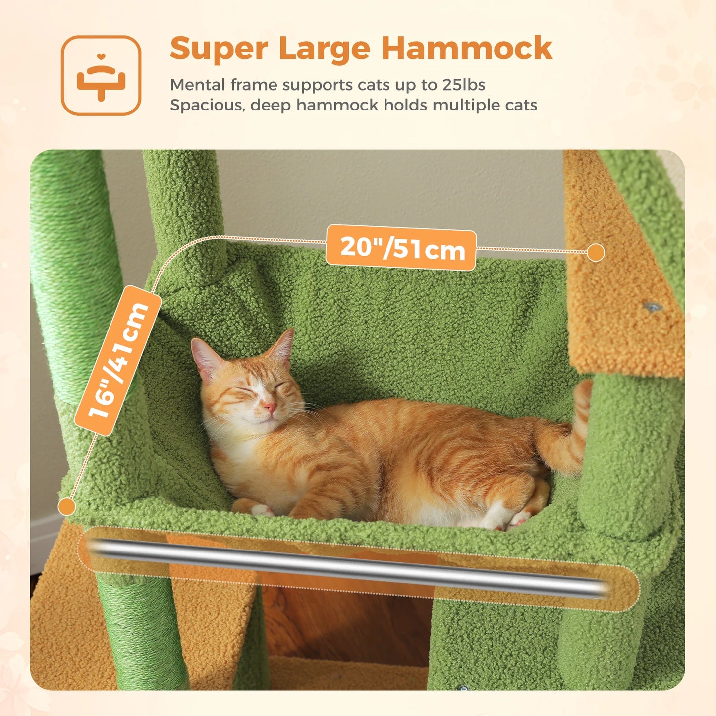 Tall Cat Tree for Large Cat with Large Hammock, Multi-Level Cat Tower with 2 Spacious Condos, Sisal Scratching Posts, Cat Toys