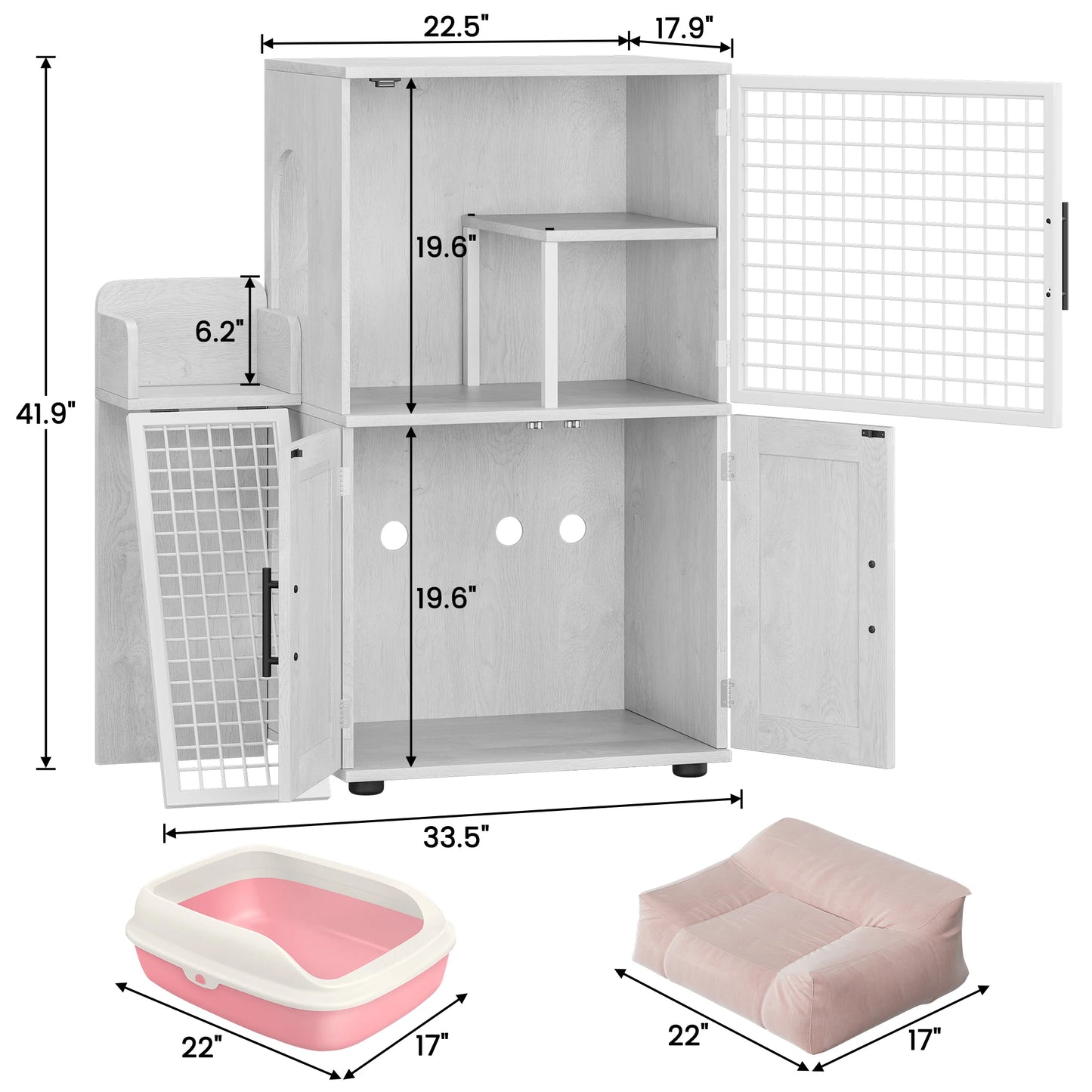Cat Litter Box Enclosure with Platform, Double Layer Cat Litter, Hidden Furniture, Modern Villa Cat Cabinet with Ladder For Cat