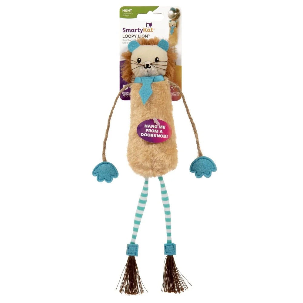 Interactive Cat Toy, Breakaway Door Hanging, Kicker Crinkle Lion with Catnip, Playful Cats, Easy Attach Detach