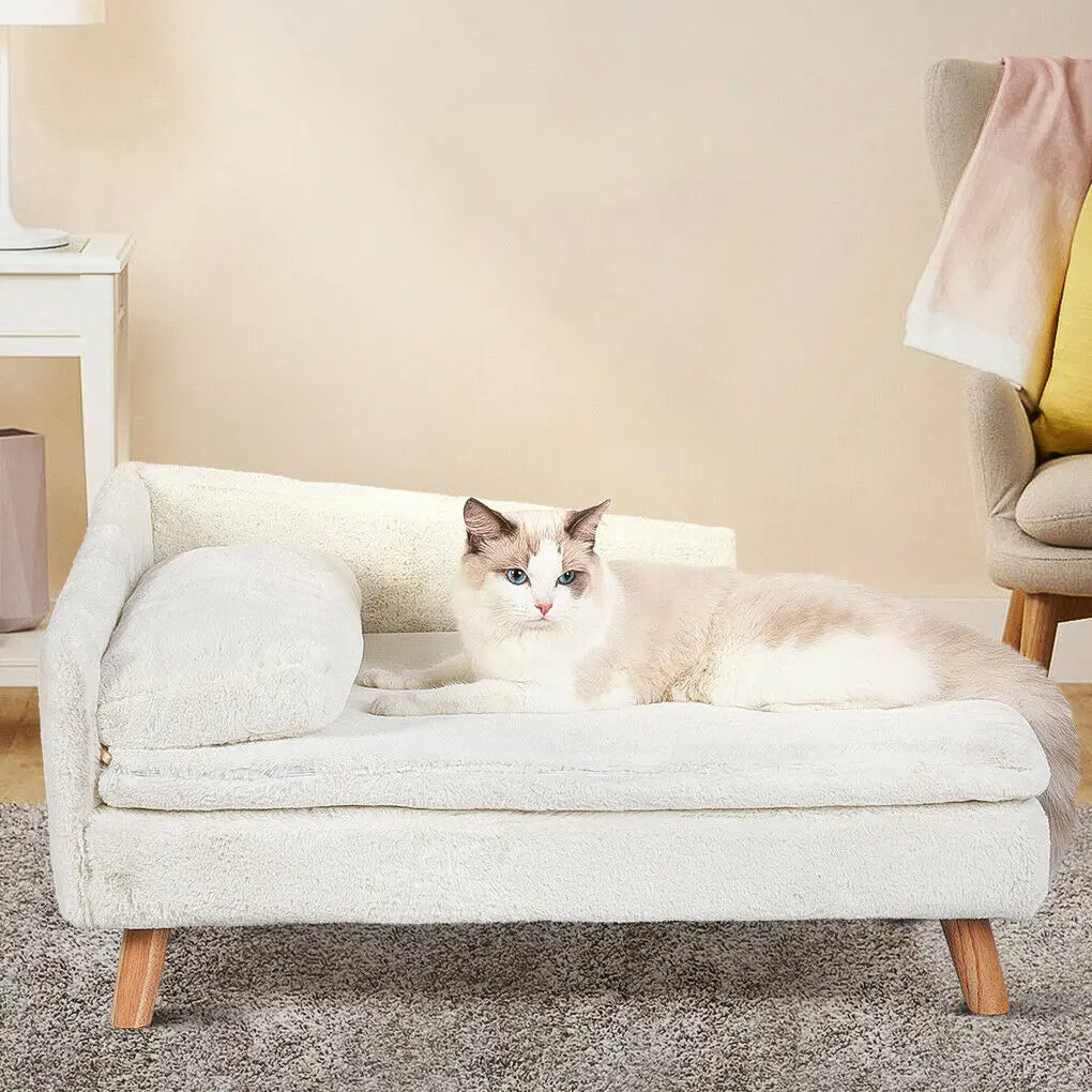 Elevated Pet Bed, Solid Wood Leg, Dog/Cat Sofa for Indoor, L Shape Plush Couch, Lounge with Soft Cushion