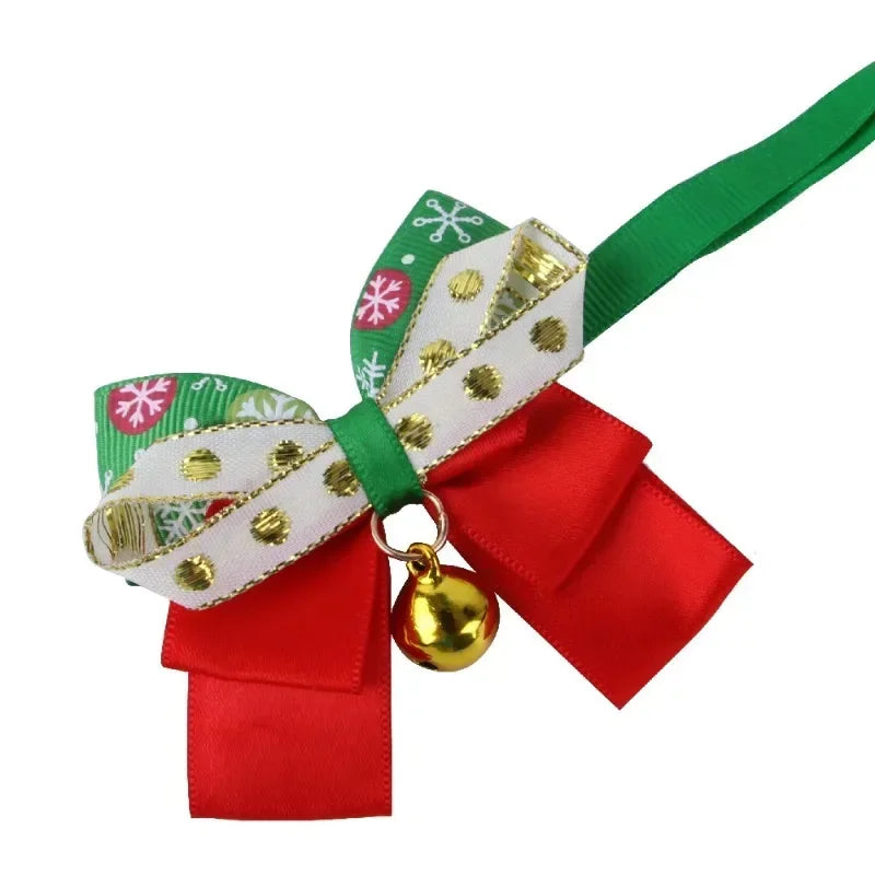 New Year's Christmas Pet Collar with Bell, Cute Bow Tie, Pet Cat Dog Collar, Kitten Puppy Collar, Chihuahua Pug