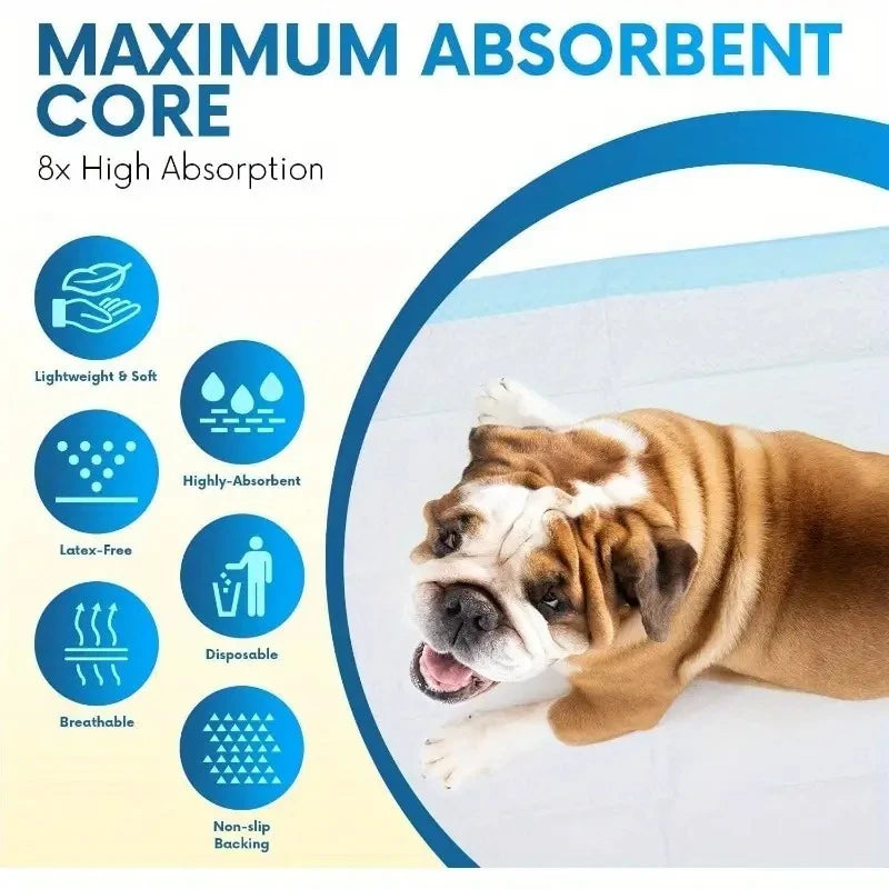 100/50/40PCS Dog Pee Pads, Leak-Proof Quick-Dry Design, for Potty Training, Absorbent Puppy Diapers, Disposable Dogs Supplies