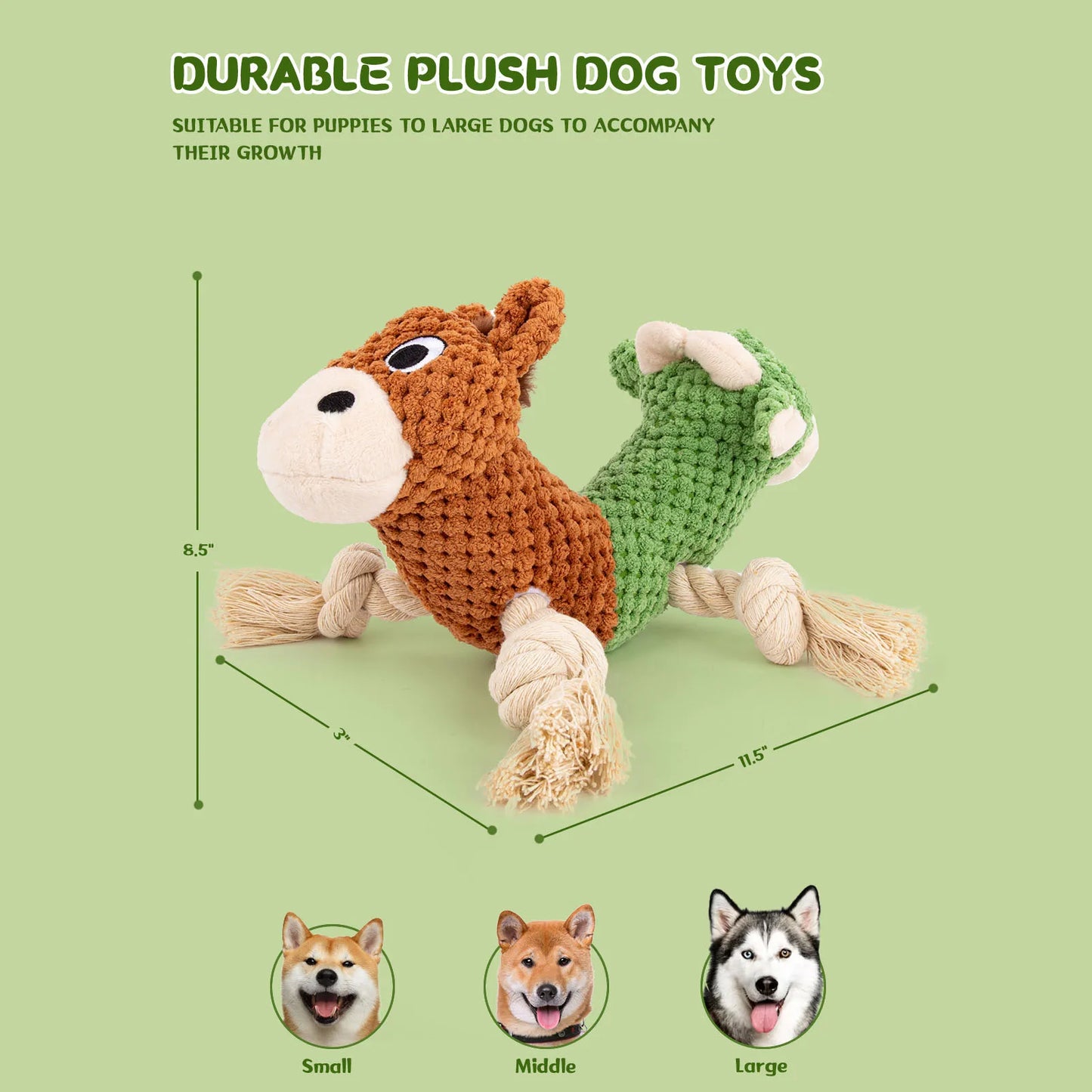 Plush Squeaky Chew Dog Toy, Double Headed
