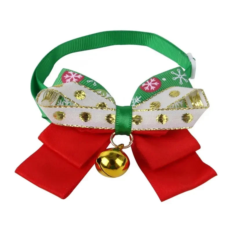 New Year's Christmas Pet Collar with Bell, Cute Bow Tie, Pet Cat Dog Collar, Kitten Puppy Collar, Chihuahua Pug