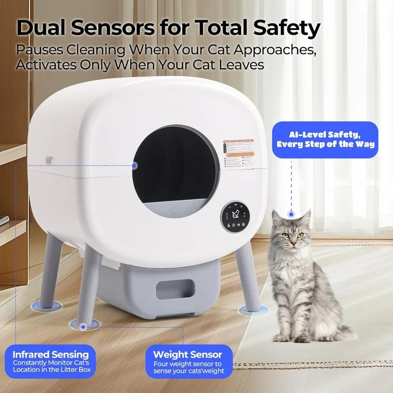 Extra Large Automatic Litter Box, Self Cleaning for Multiple Cats, Odor-Free, App-Controlled, Ambient Light, Waste Disposal