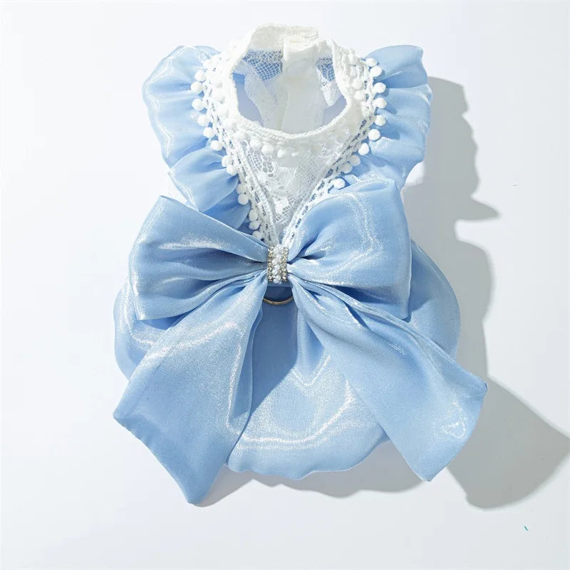 Adorable Small Dog Tutu Dress with Bowknot Lace, Princess Puppy Clothes, Outfit Apparel Female, Cute Cat or Dog Skirt, Patchwork Pet Dress