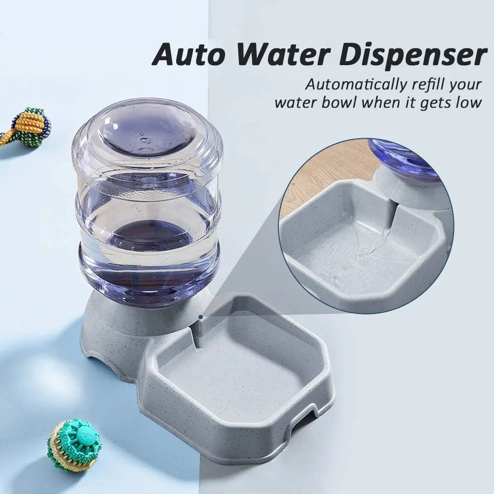 Automatic Pet Feeder, Water Dispenser, Dogs Cats, Self Feeding Gravity, Refill Easy Clean, 1 Gallon Durable Plastic, BPA-Free