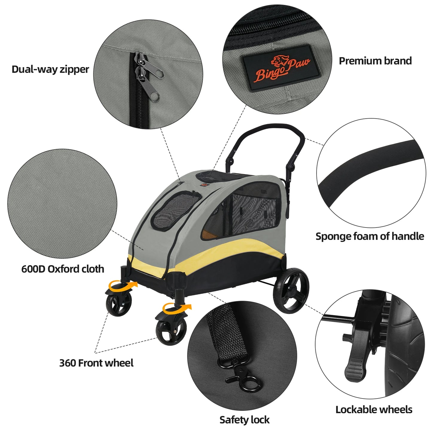 Portable Dog Stroller, 4 Wheels for Large Dogs, Foldable Pet Dog Cat Travel, Carriage Stroller, Breathable Carrier