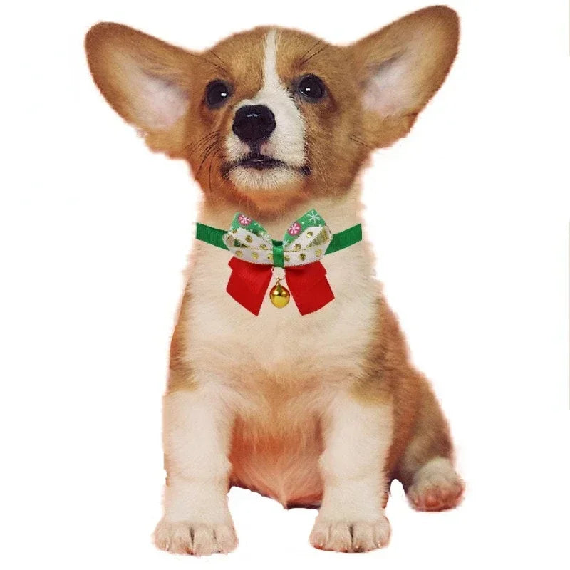 New Year's Christmas Pet Collar with Bell, Cute Bow Tie, Pet Cat Dog Collar, Kitten Puppy Collar, Chihuahua Pug