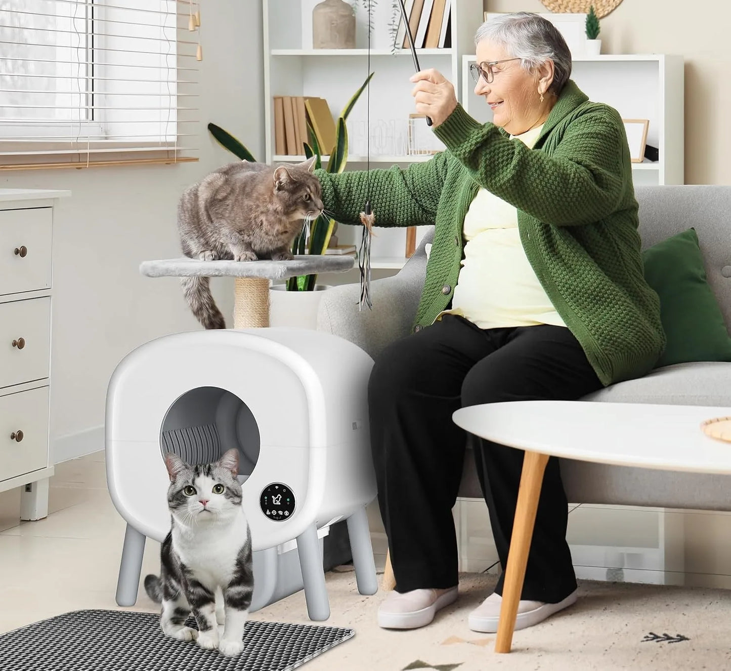 Extra Large Automatic Litter Box, Self Cleaning for Multiple Cats, Odor-Free, App-Controlled, Ambient Light, Waste Disposal
