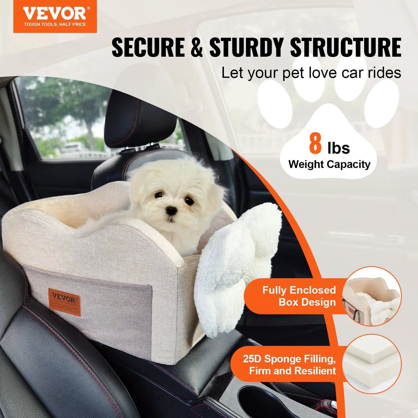 Center Console, Dog Booster Car Seat, Small Dog 8 lbs, Washable Outer Cover