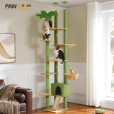 Adjustable Cat Tree, Floor to Ceiling Cat Condo, Hanging Ball, 5 Scratching Posts, Hammock, Ample Resting Place for Cats