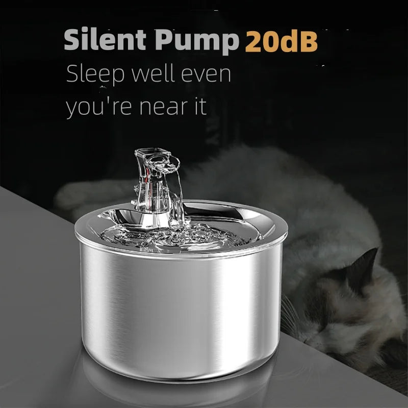 2L Fully Stainless Steel Pet Water Dispenser, Automatic Cat Water Fountain, Optional Sensor and Heater