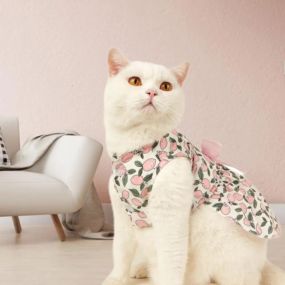 Beautiful Pet Skirt, Decorated Cat/Dog Skirt, Breathable Lemon Printing, Summer Dog Two-Legged Clothes