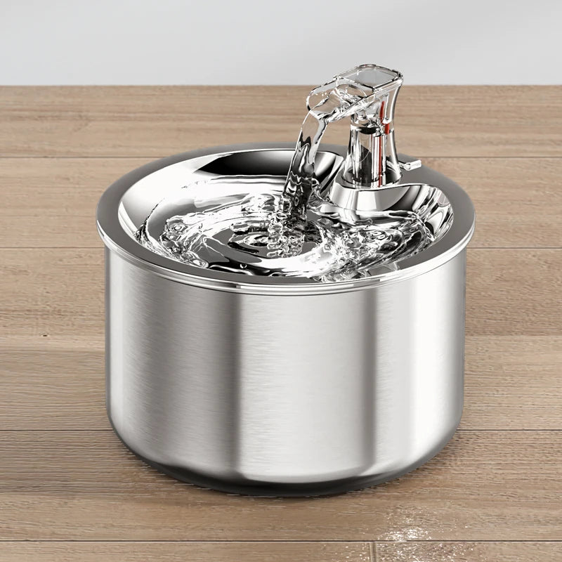 2L Fully Stainless Steel Pet Water Dispenser, Automatic Cat Water Fountain, Optional Sensor and Heater