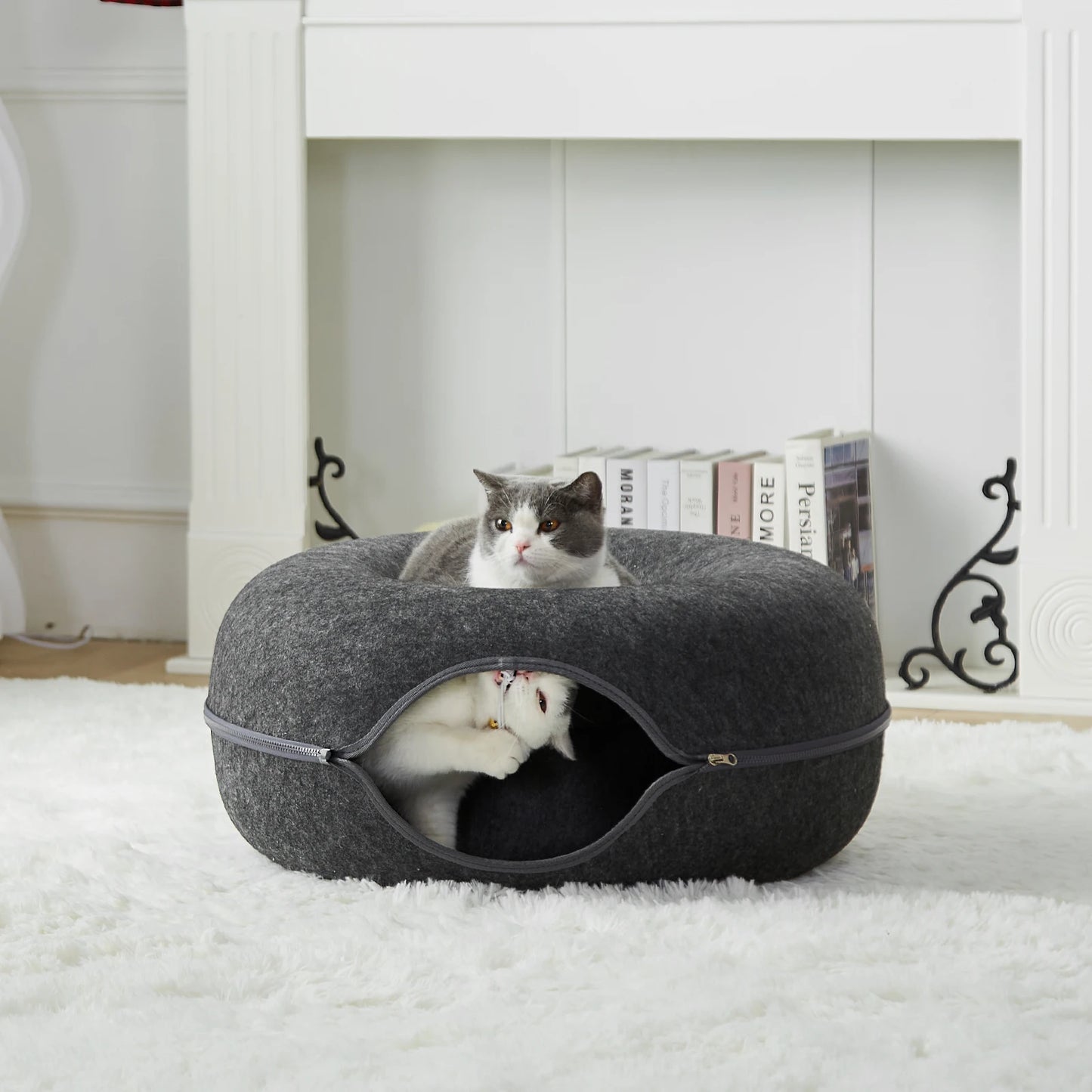 24 Inch Large Donut Cat Bed - Peekaboo Cat Cave for Multiple Cats