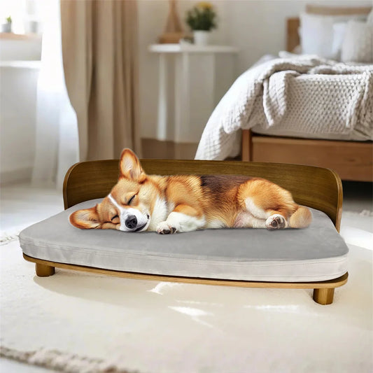 Elevated Pet Bed, Kitten Cat Sofa Bed, for Small Dogs, Solid Wood Legs and Bent Wood Backrest, Removable Washable Cover