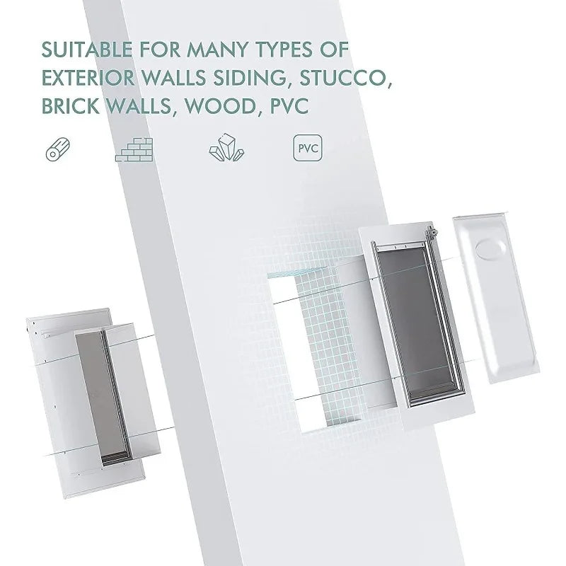 3-Flap Pet Door for Wall, Steel Frame and Telescoping Tunnel, Aluminum Lock, Triple Flap Dog Door and Cat Door, Strong