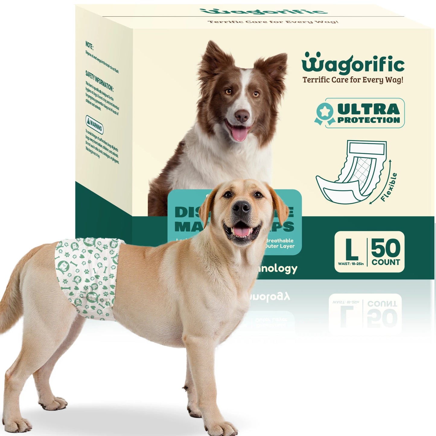 Disposable Dog Diapers, Super Absorbent & Leakproof, Wetness Indicator, Adjustable Fasteners for Male/Female Puppies