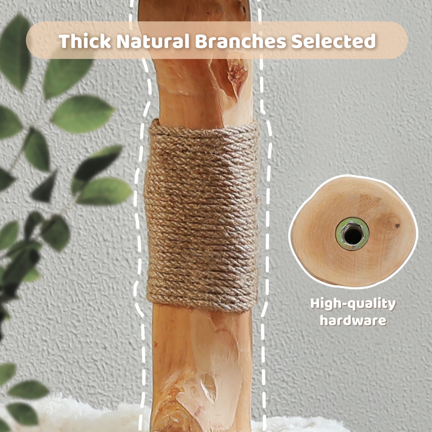 Modern Cat Tree, Natural Wood Cat Tower with Large Wicker Basket, Spacious Condo, Deep Hammock, Luxury Cat House Bed for Indoor