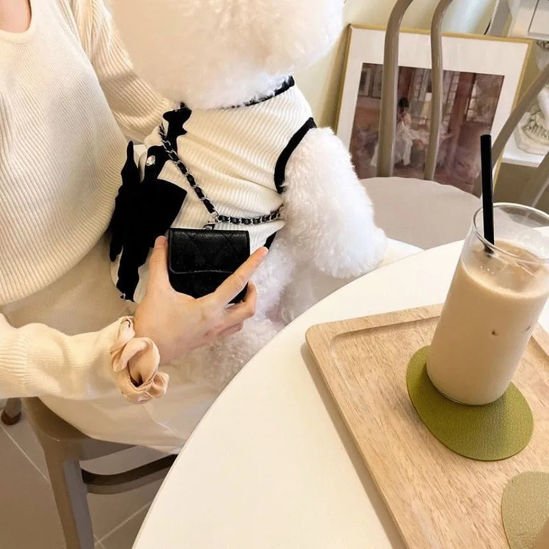 Luxury Dress for Small Dogs, Summer Puppy Clothes, Bow Lace Dog Skirt, Black White Dog T Shirt, Girls Dog Costume, Chihuahua Vest