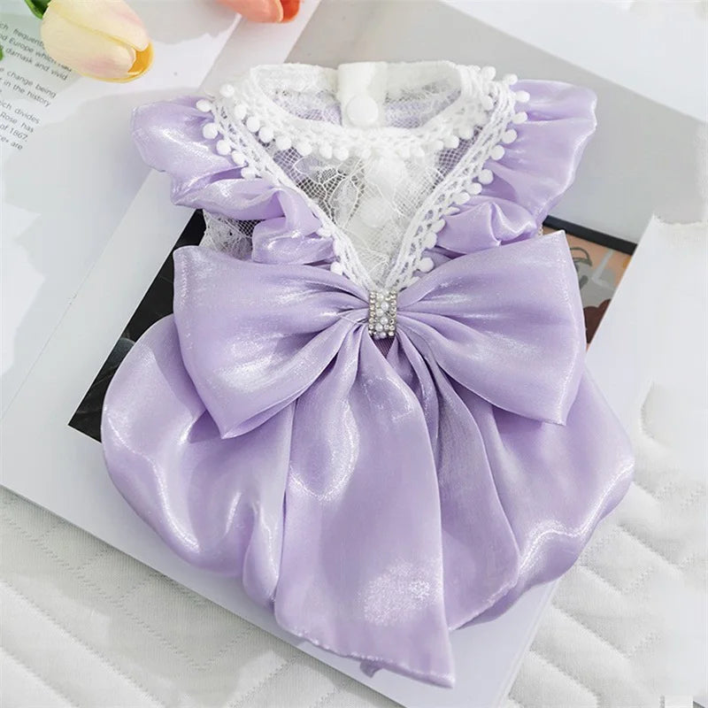 Adorable Small Dog Tutu Dress with Bowknot Lace, Princess Puppy Clothes, Outfit Apparel Female, Cute Cat or Dog Skirt, Patchwork Pet Dress
