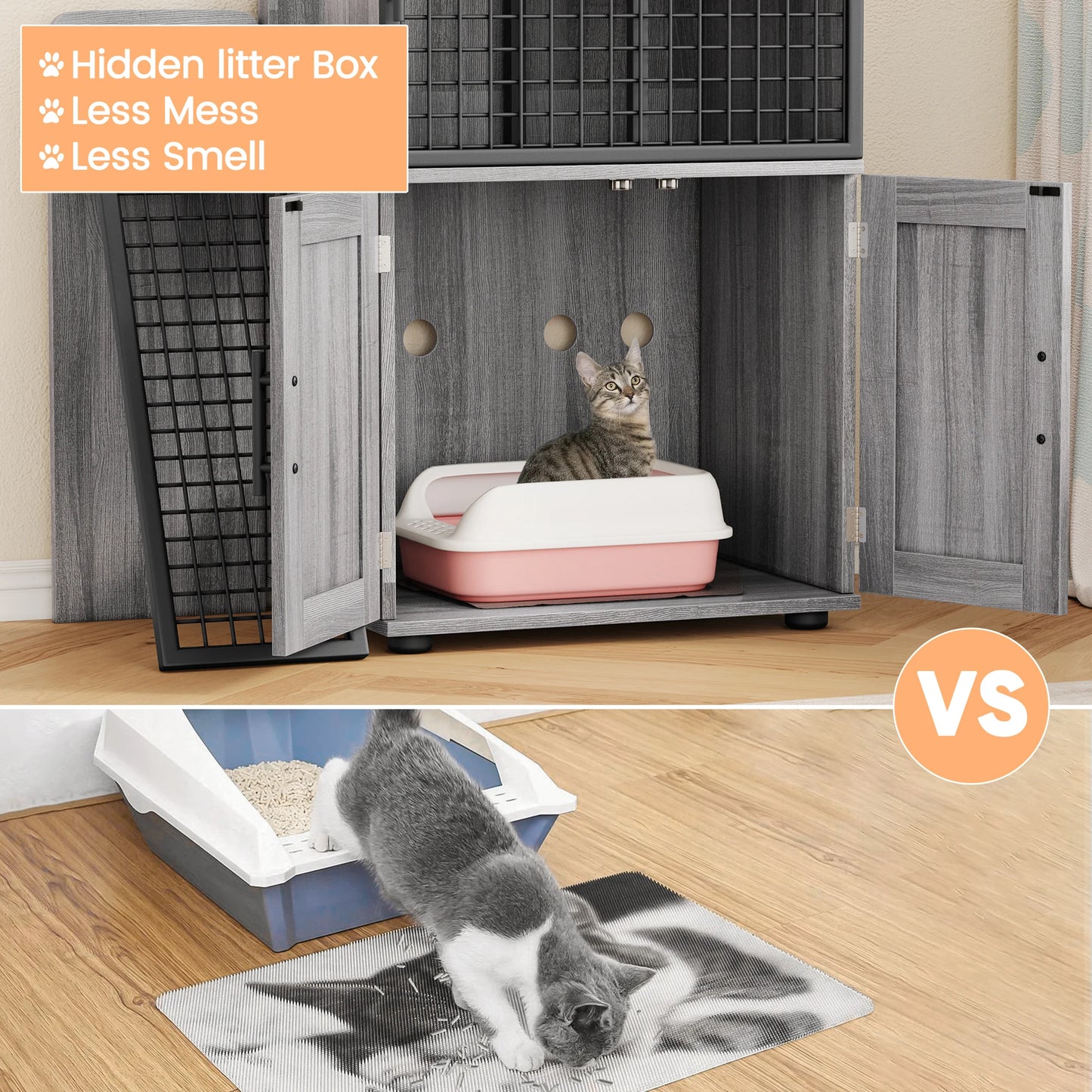 Cat Litter Box Enclosure with Platform, Double Layer Cat Litter, Hidden Furniture, Modern Villa Cat Cabinet with Ladder For Cat